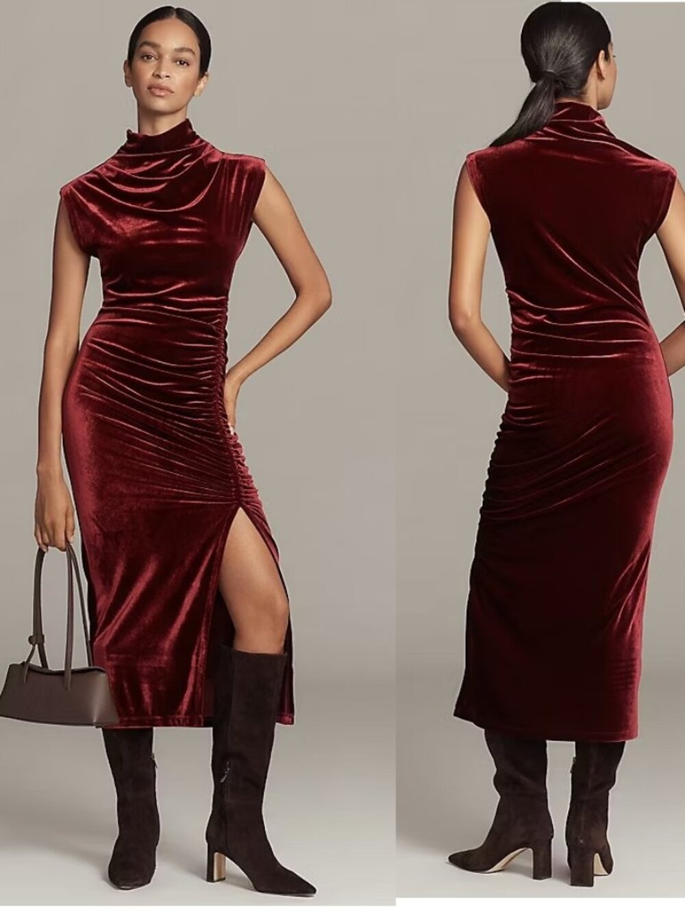 Anthropologie The Maya Ruched Cowl-Neck Dress: Stretch Velvet Edition S new